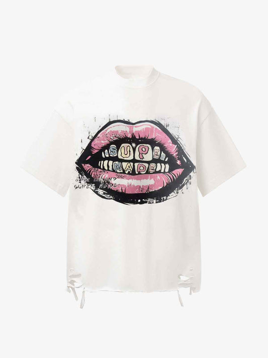 Retro Letter Lip Graphic T-Shirt