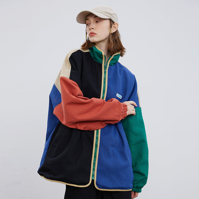Retro Streetwear Colorblock Zip Jacket - Vintage 90s Style | LuxuryUrbanwear - Luxuryurbanwear
