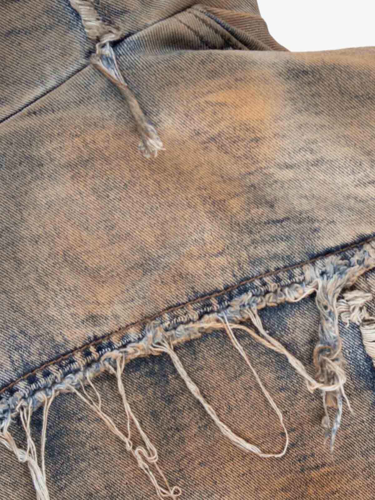 Distressed Mud-Dyed Frayed Edge Denim Bomber Jacket