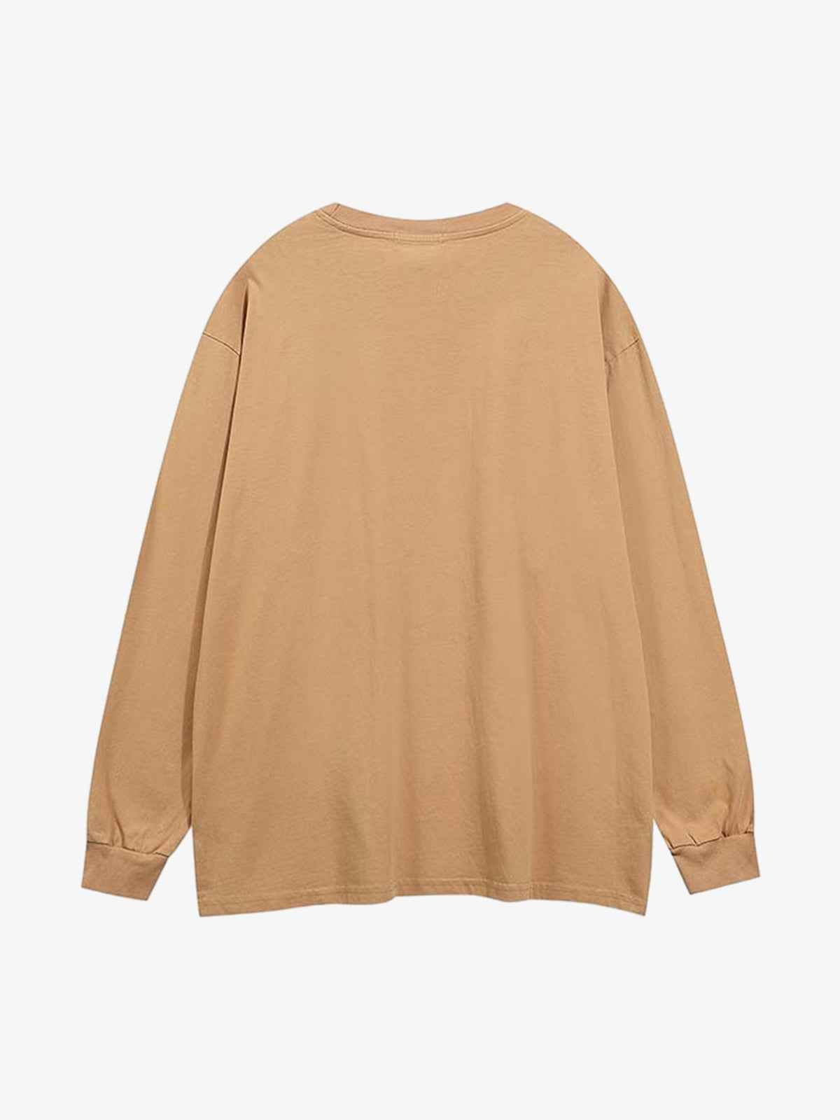 Letter Printed Washed Distressed Gradient Long Sleeve T-Shirt