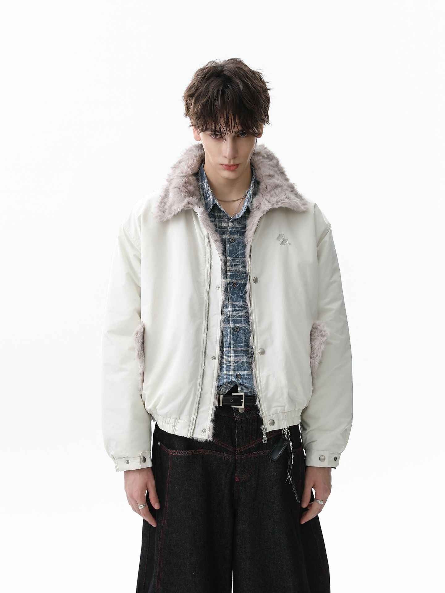 Faux Fur Collar Zipper Padded Bomber Jacket