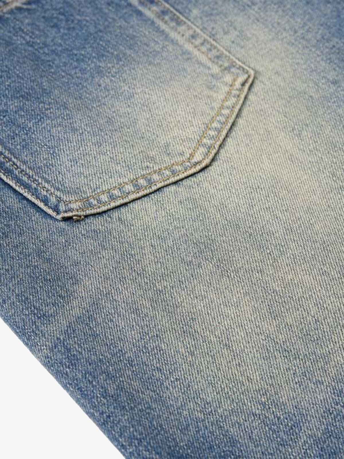 Vintage Washed Pleated Wide-Leg Jeans
