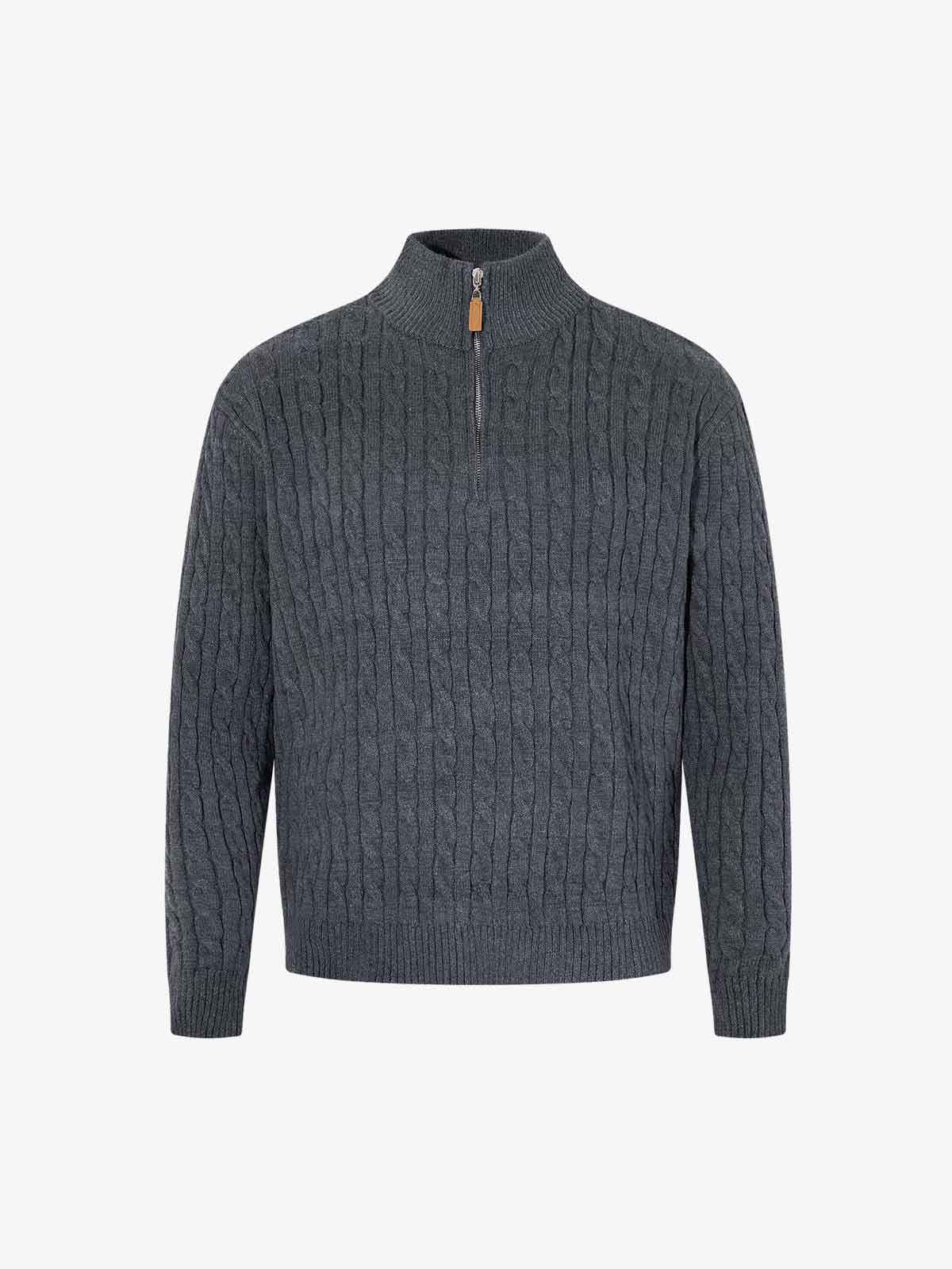 Cable Knit Half Zip Mock Neck Sweater