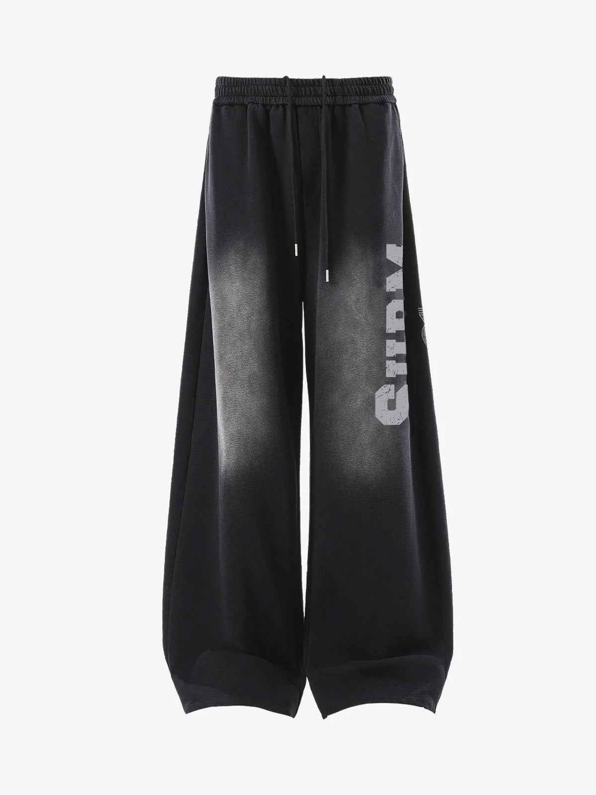 French Terry Distressed Gradient Drawstring Wide Leg Pants