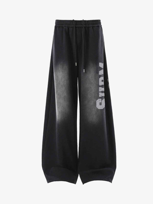 French Terry Distressed Gradient Drawstring Wide Leg Pants