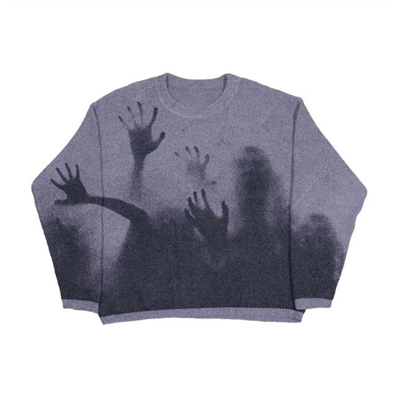 Fading Shadows | Haunted Graphic Knit Sweater - Luxuryurbanwear
