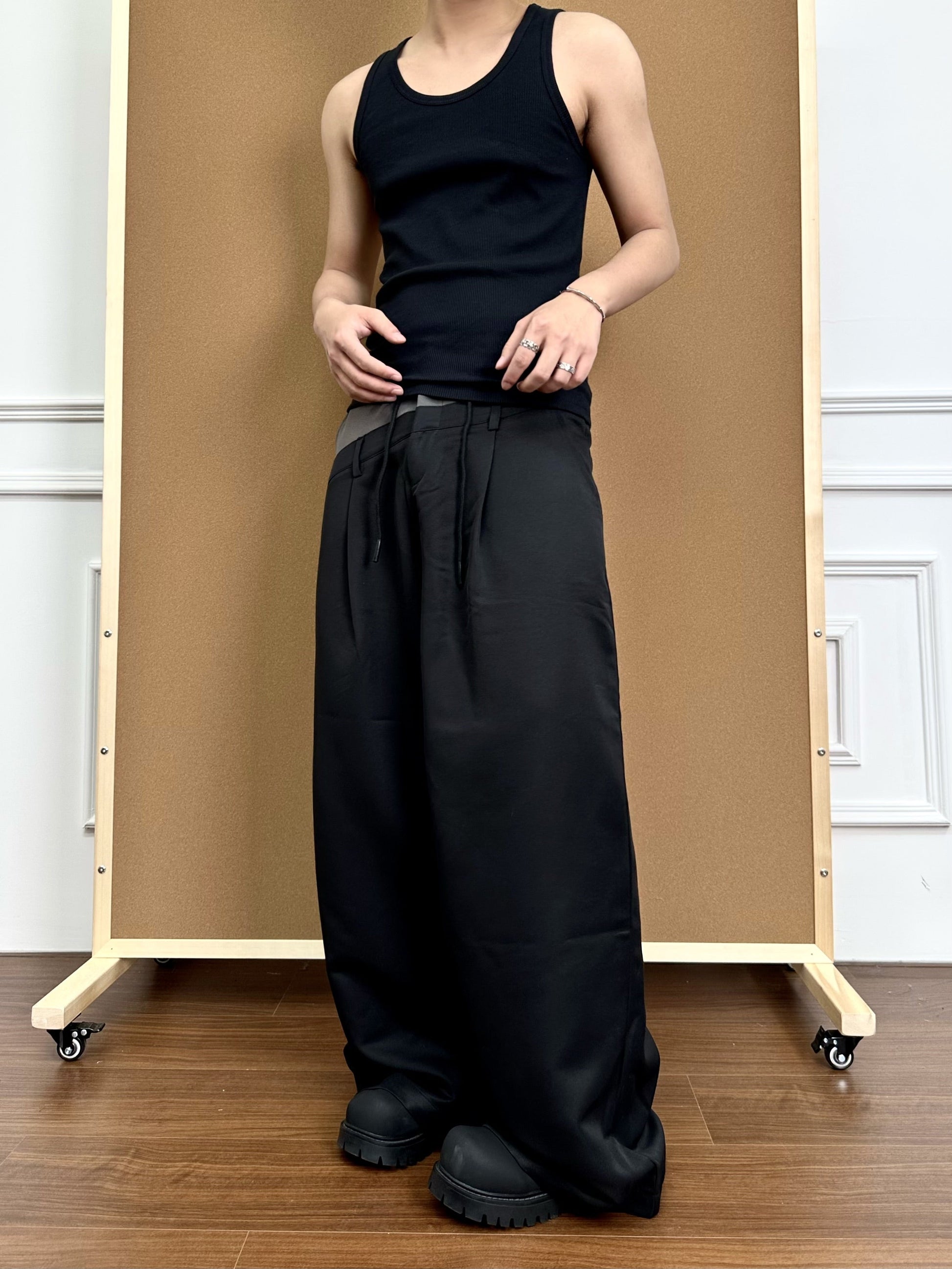 Men's Wide-Legged Black Trousers - Luxuryurbanwear