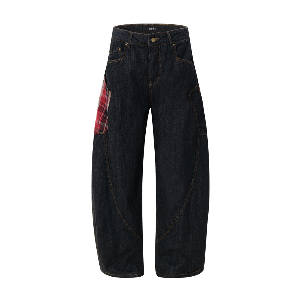 Plaid Patchwork | BAGGY BARREL Jeans - Luxuryurbanwear