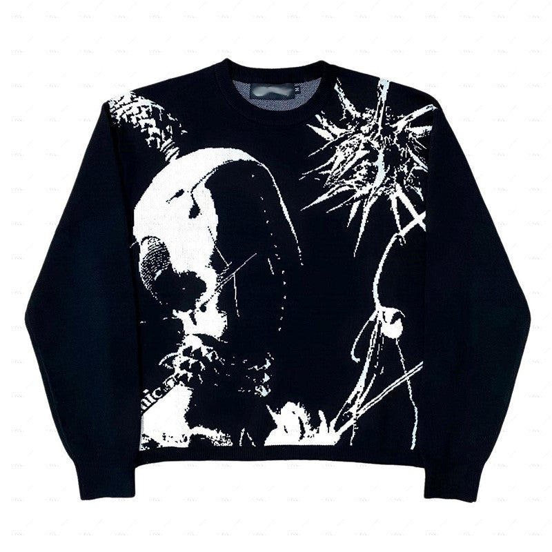 Spiked Vision | Abstract Graphic Knit Sweater - Luxuryurbanwear