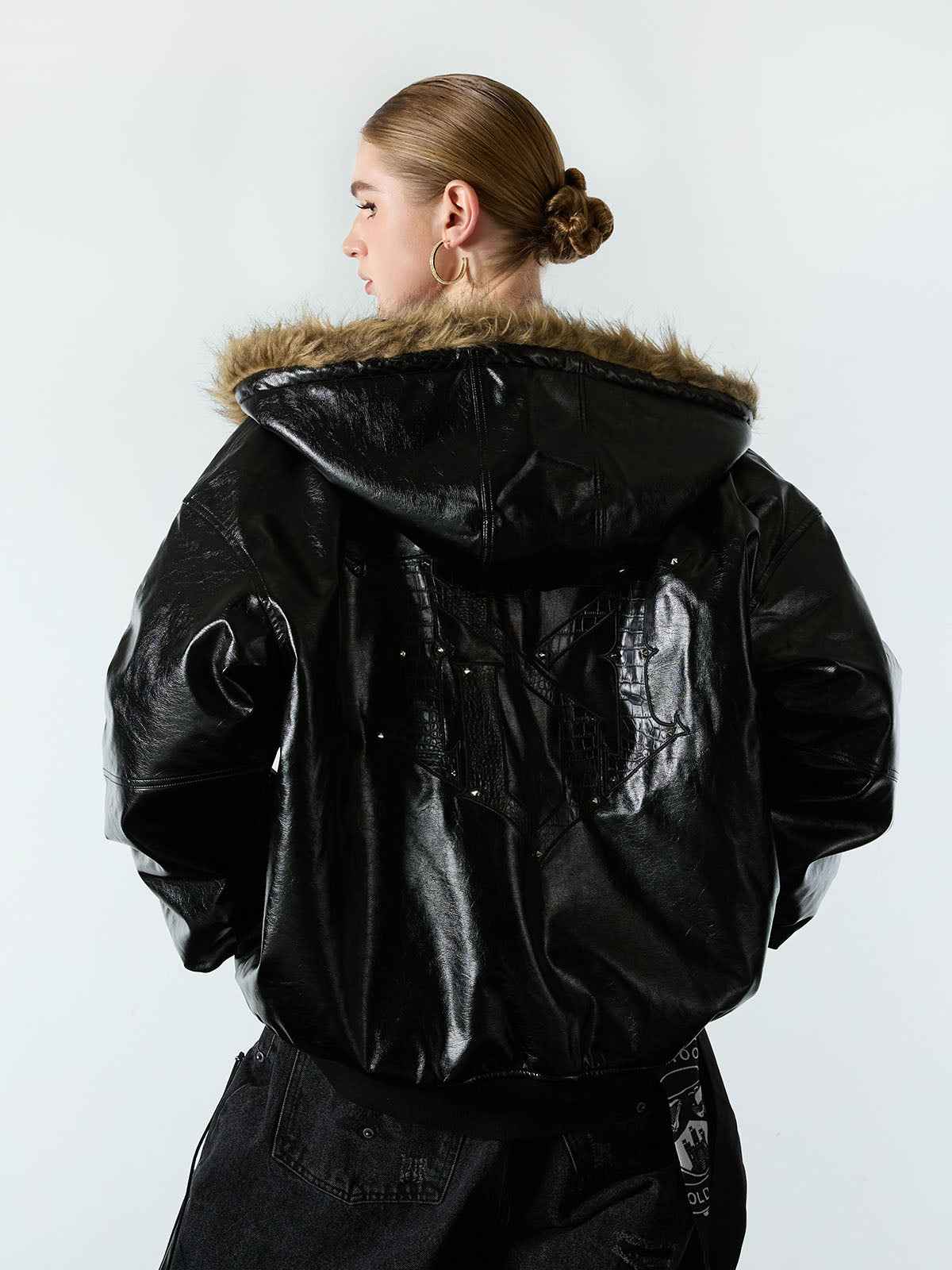 Multi-Zip Fur Hooded Leather Jacket