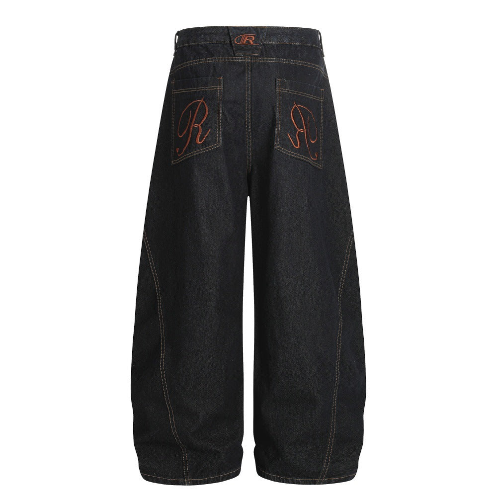 Deconstructed Contrast Stitch | Pleated Baggy Jeans - Luxuryurbanwear