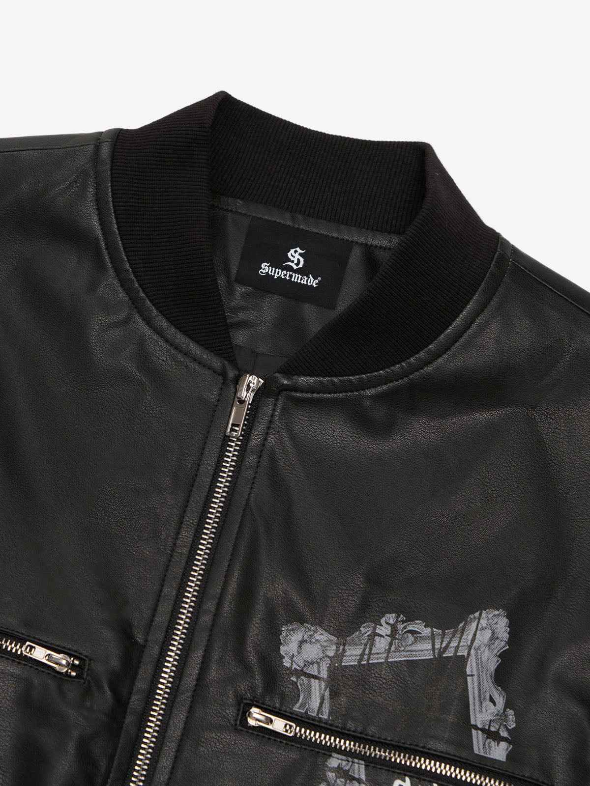 Thorn Destruction Frame Pattern Leather Vest