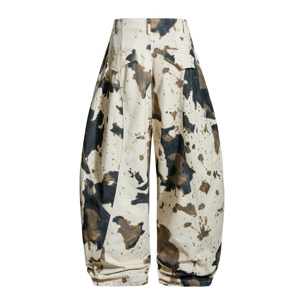 Inkstorm Splatter-Wash Wide Barrel Pants - Distressed Designer Streetwear Trousers | LuxuryUrbanwear - Luxuryurbanwear