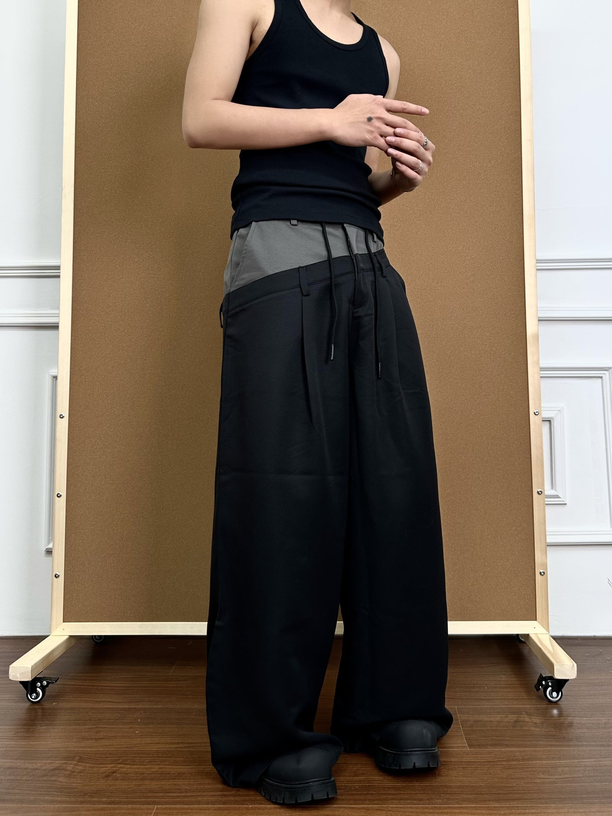 Men's Wide-Legged Black Trousers - Luxuryurbanwear