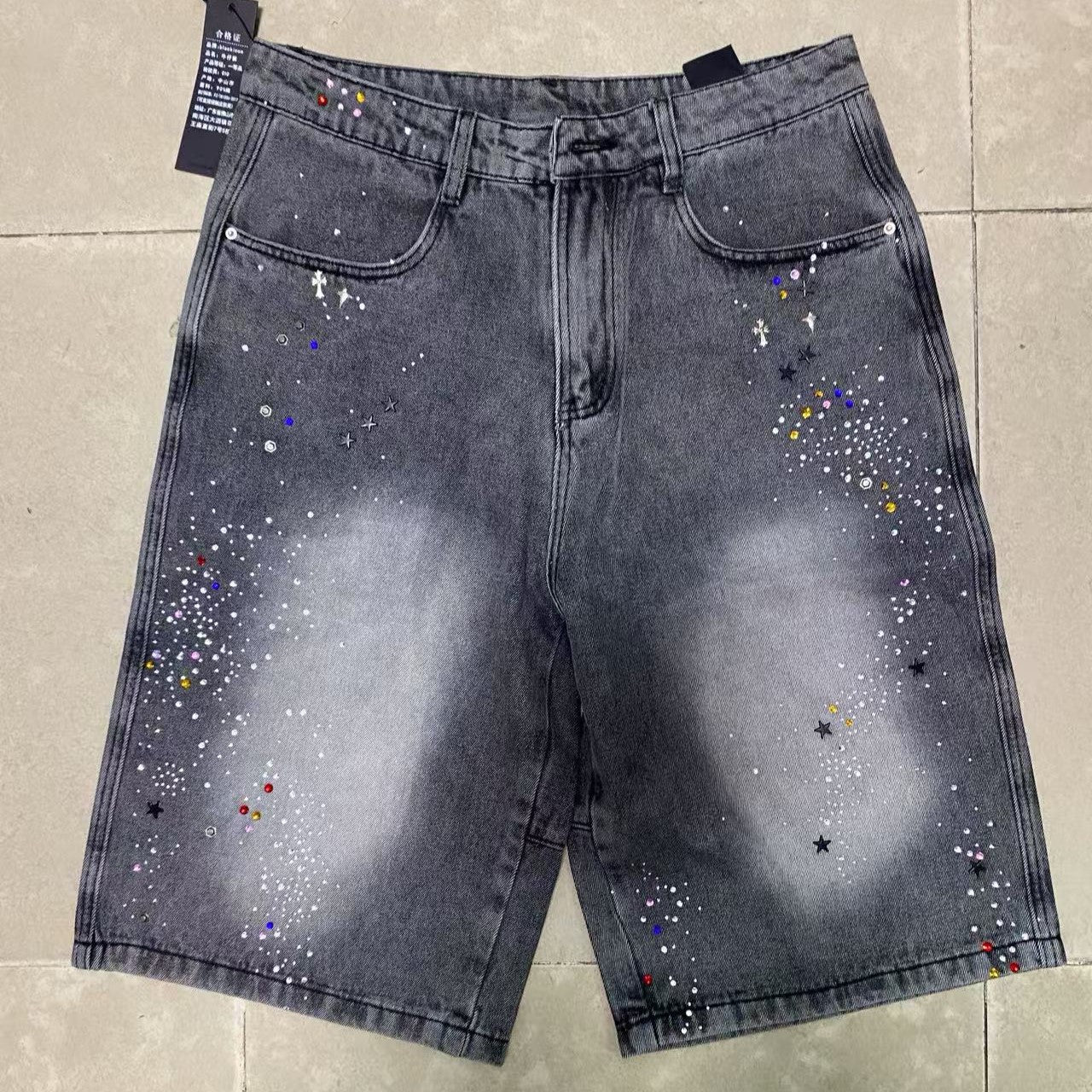 Starry Washed Rhinestone | Denim Shorts - Luxuryurbanwear