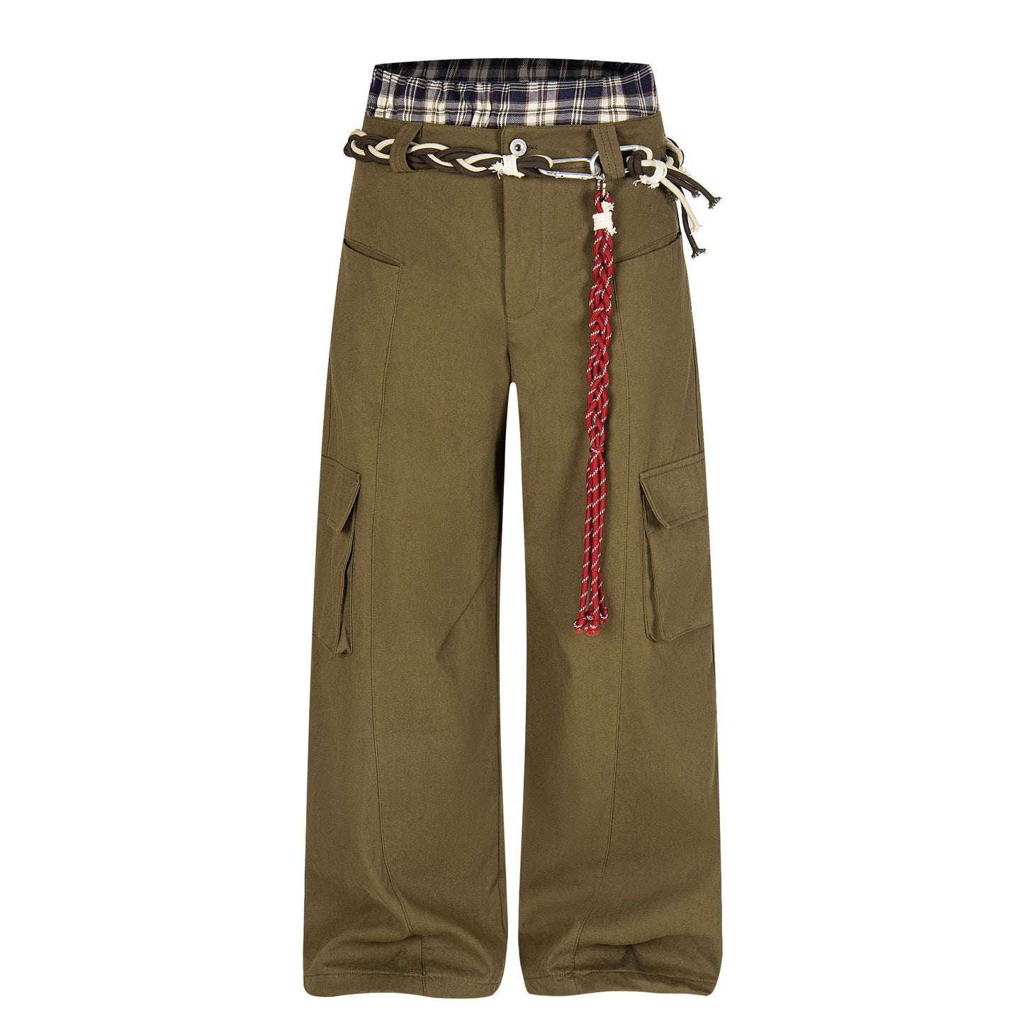 Plaid Waist Detail | Cargo Pants - Luxuryurbanwear