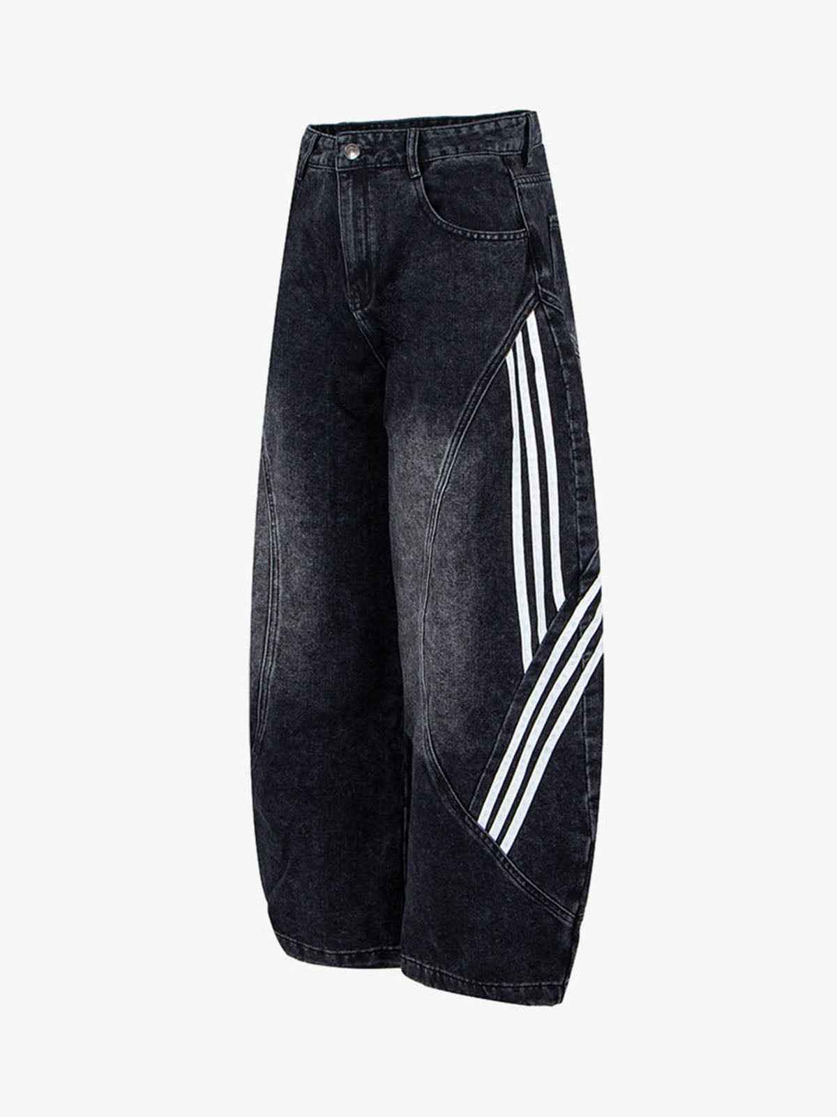 Contrast Stripe Panel Barrel Denim Jeans