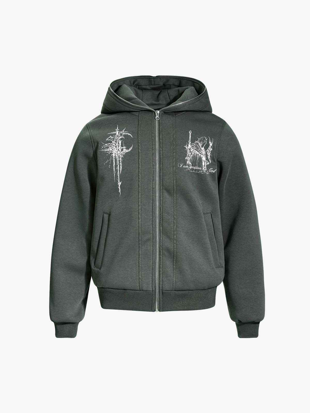 Gothic Graphic Print Zip Up Jacket