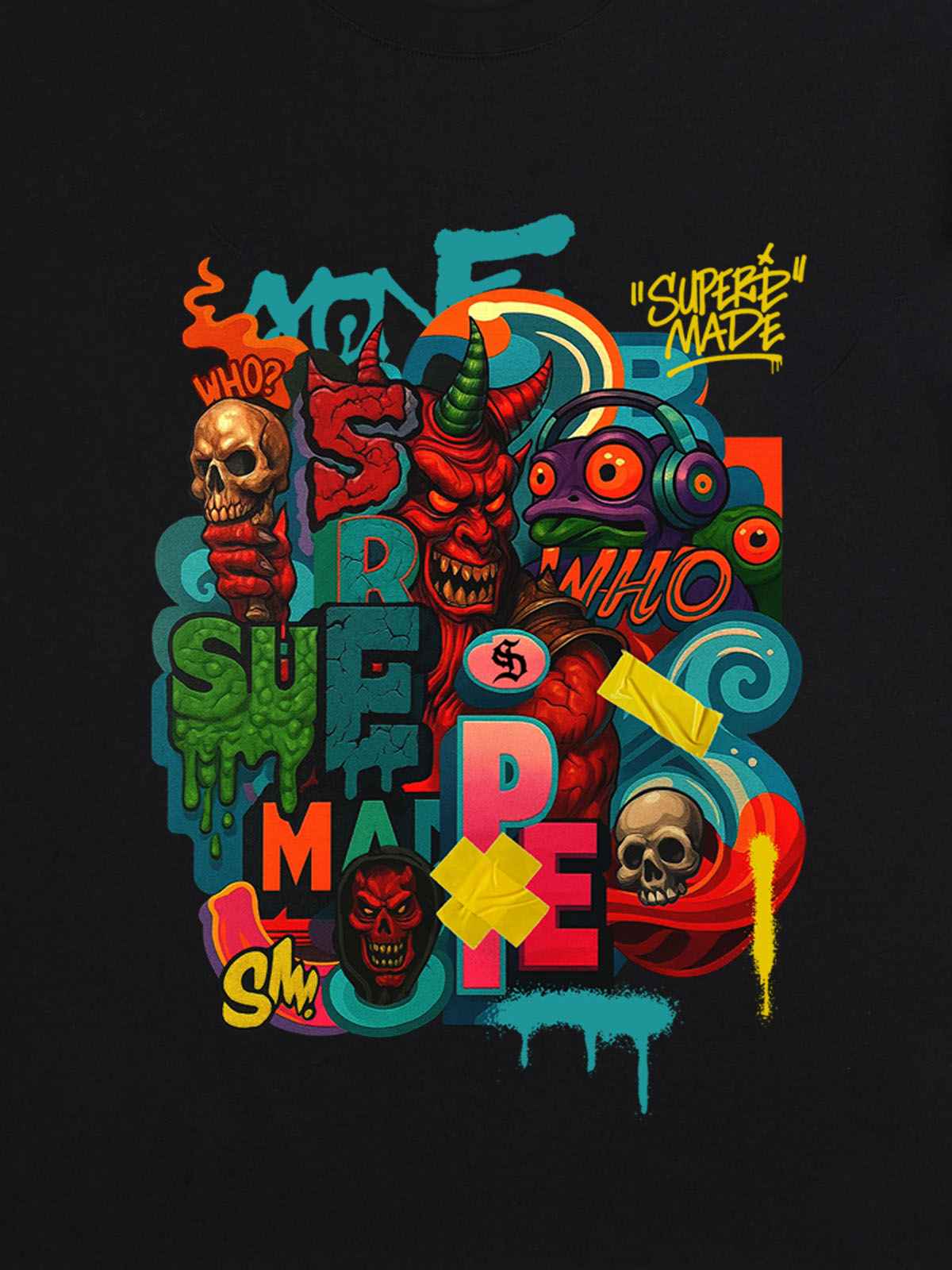 Trendy Multicolor Graffiti Skull Graphic T-Shirt