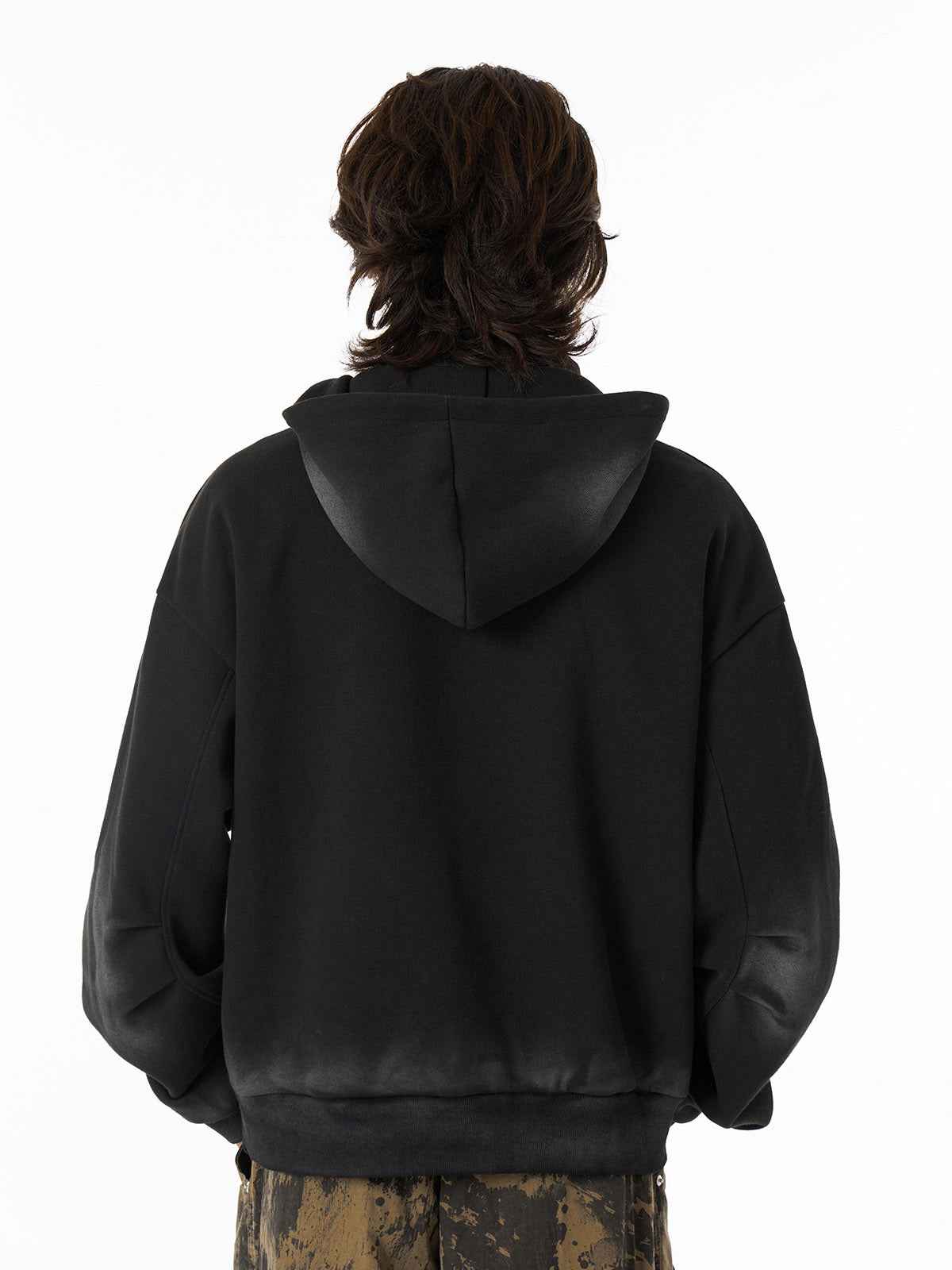 Distressed Stand Collar Stitching Spray Paint Quarter Zip Hoodie