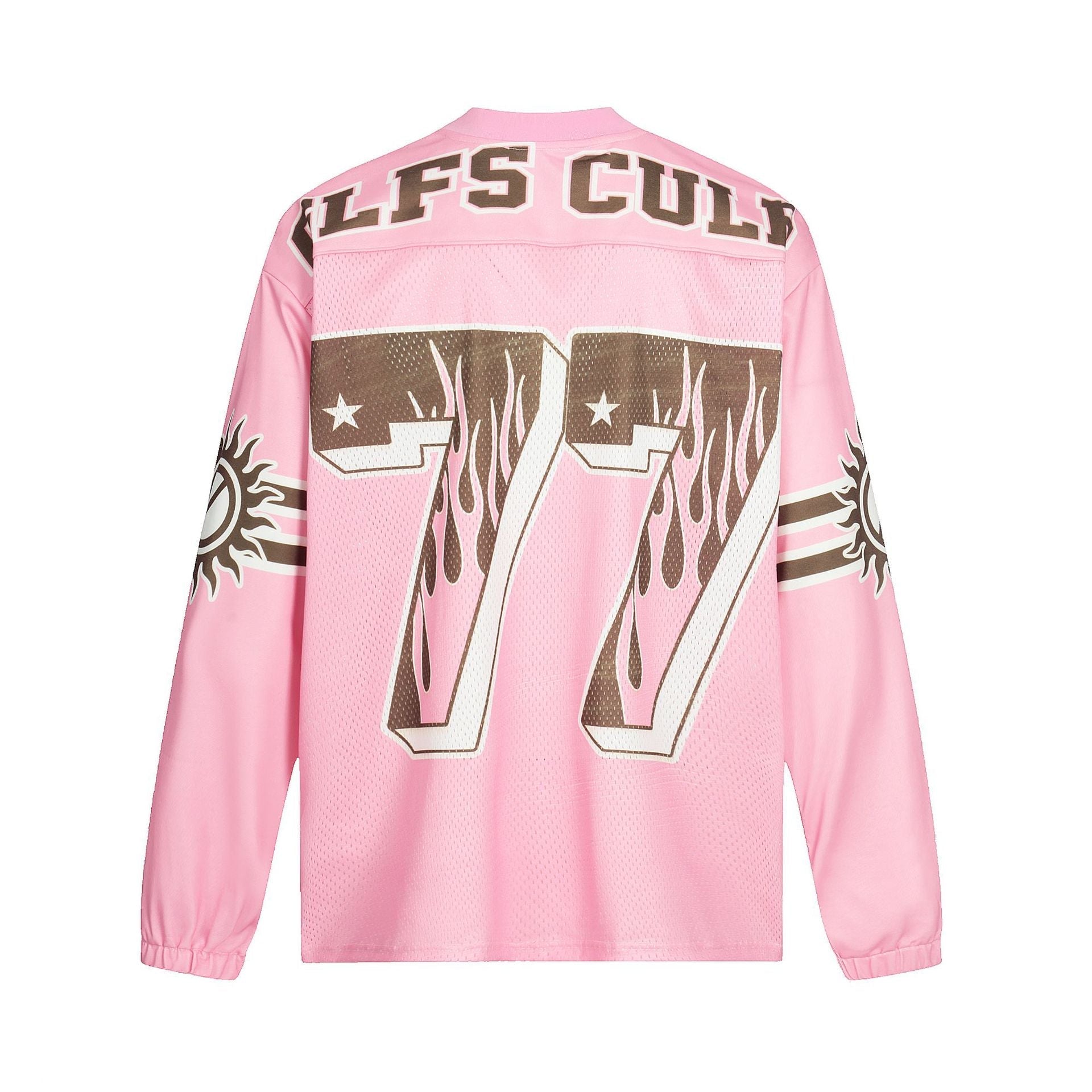 Retro Graphic Flame Number Print | Long-Sleeve Jersey T-Shirt - Luxuryurbanwear