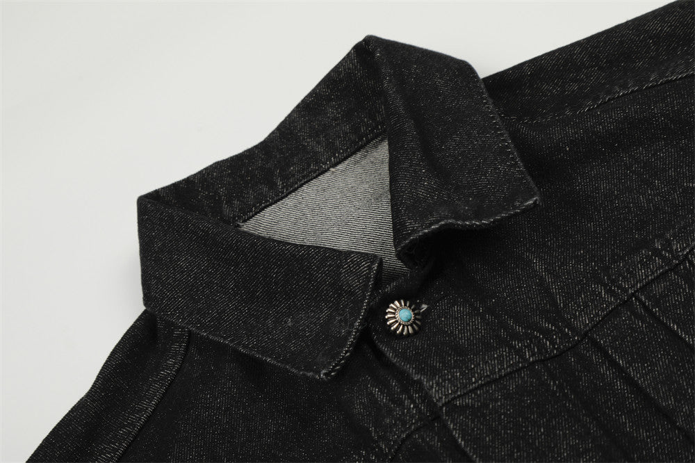 Pleated Denim | Metal Button Jacket - Luxuryurbanwear