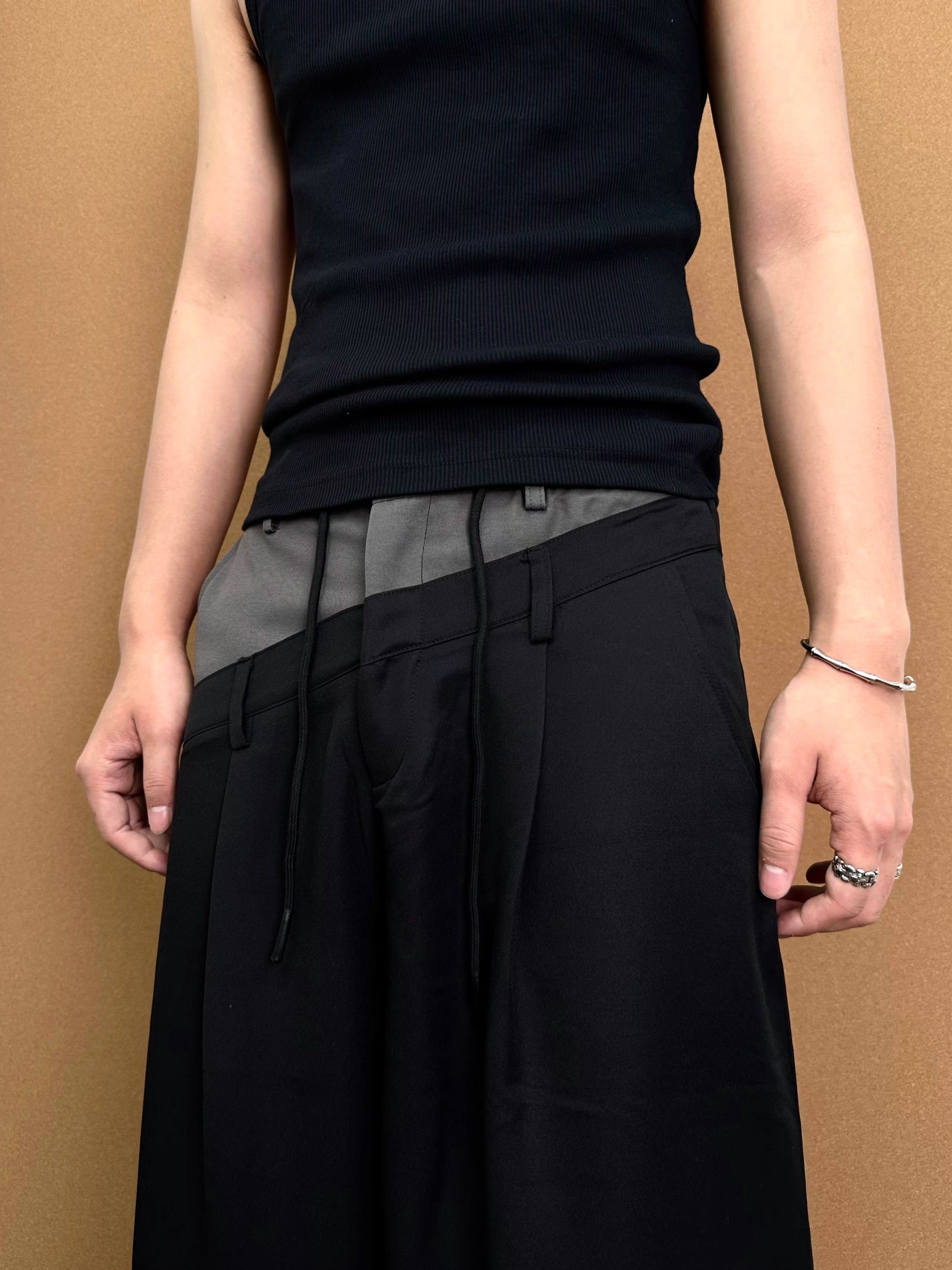 Men's Wide-Legged Black Trousers - Luxuryurbanwear