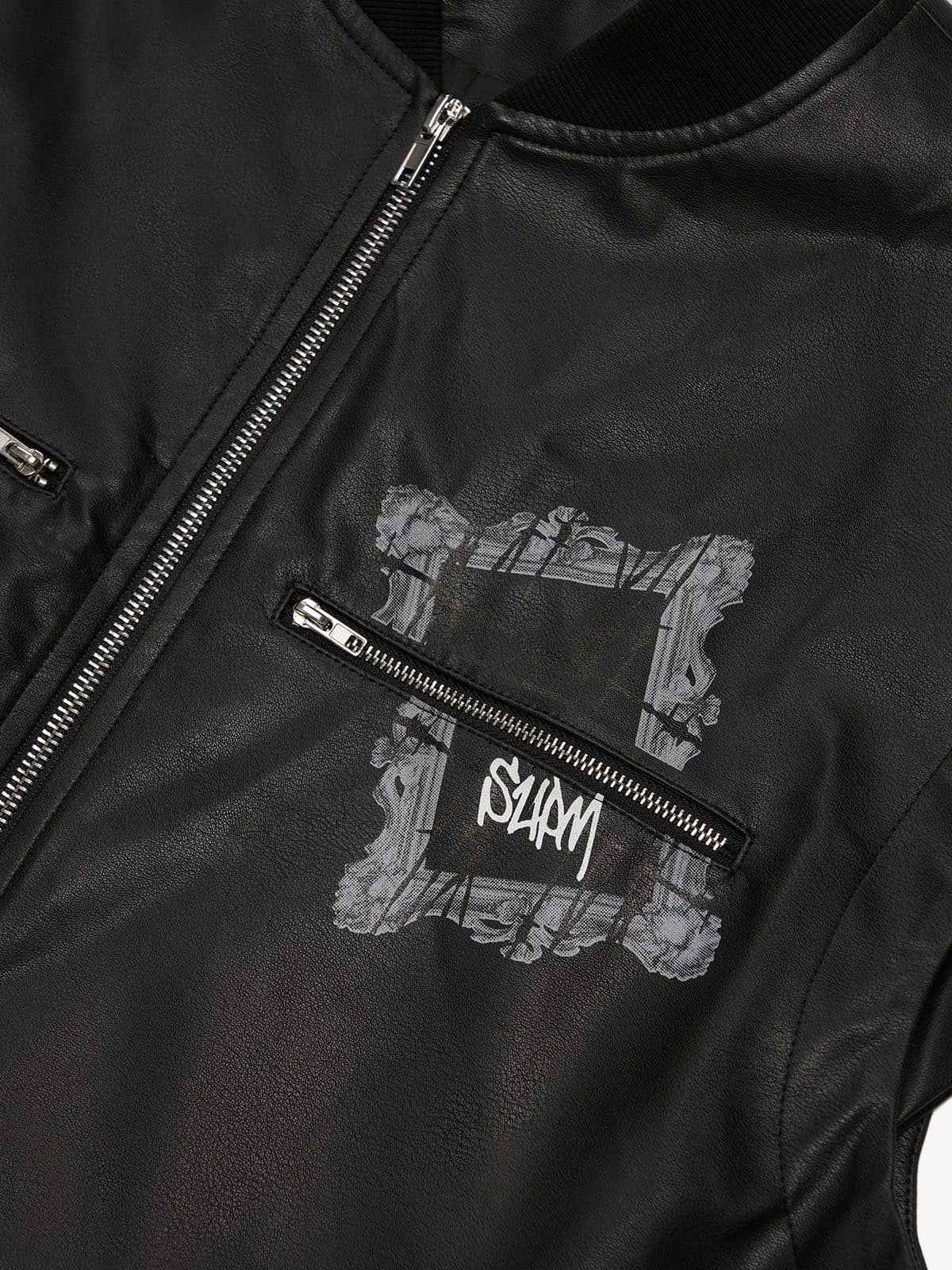 Thorn Destruction Frame Pattern Leather Vest