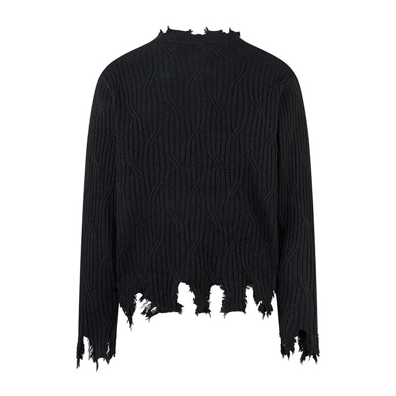 Knitted Distressed Diamond Pattern | Raw Edge Sweater - Luxuryurbanwear