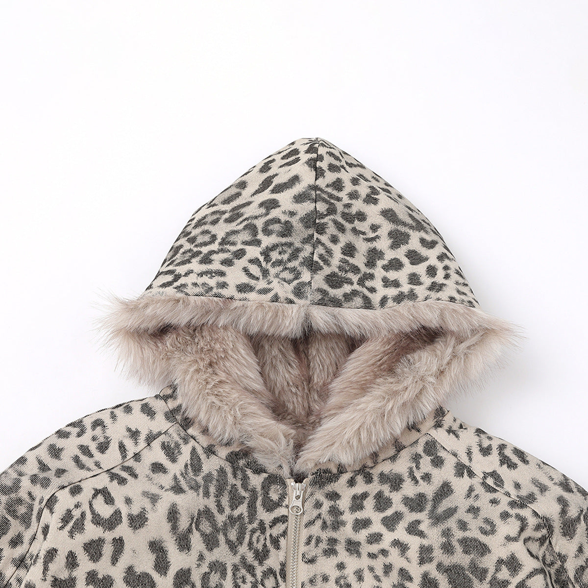 Leopard Fleece | Faux Fur Collar Coat - Luxuryurbanwear