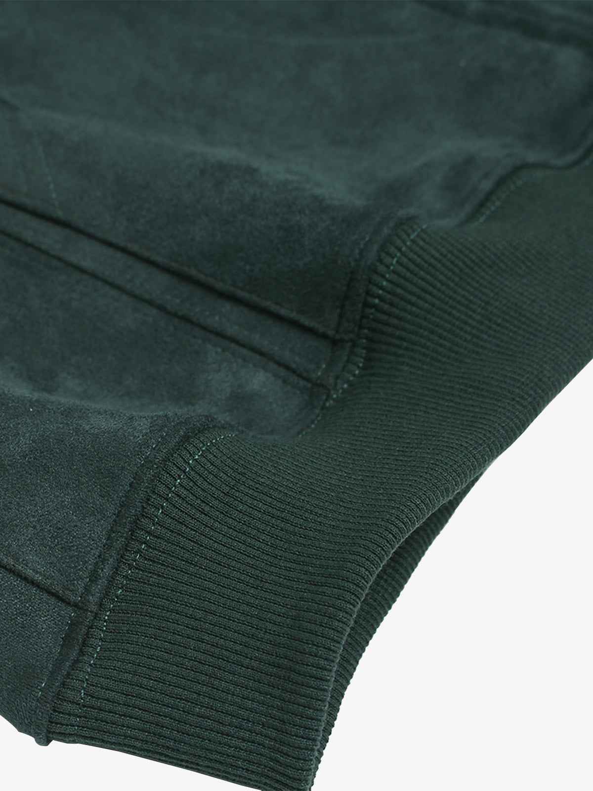 Suede Letter Embroidered Cropped Zip-Up Hoodie