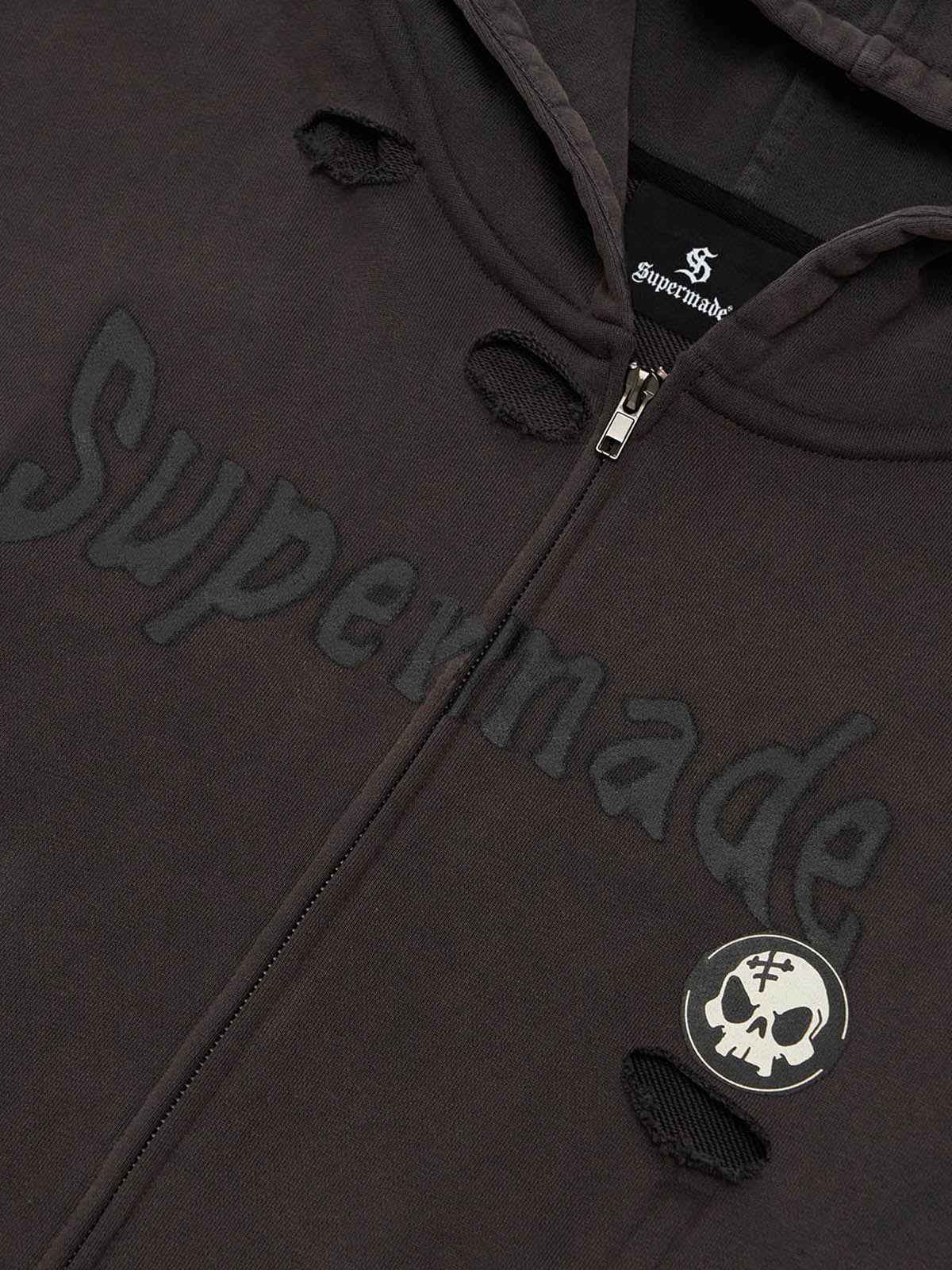 Original Washed & Ripped Skull Cardigan Cotton Hoodie Set