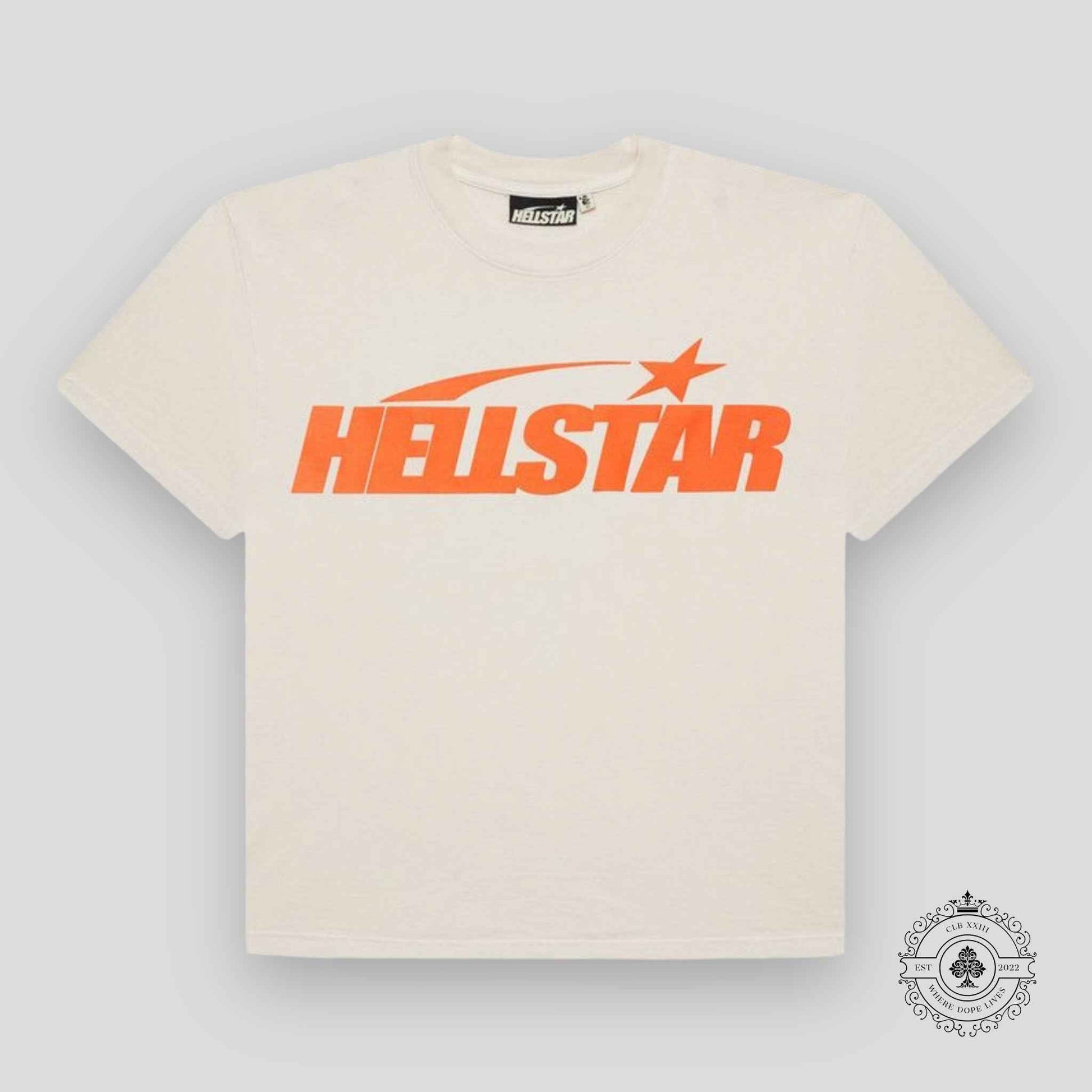 Hellstar Sport Logo Gel T-shirt in Cream / Orange