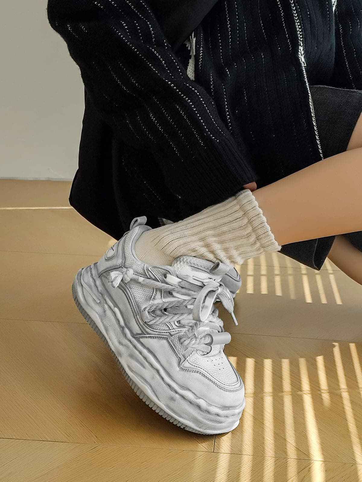 Deconstructed Distressed Chunky Street Sneakers - 2521