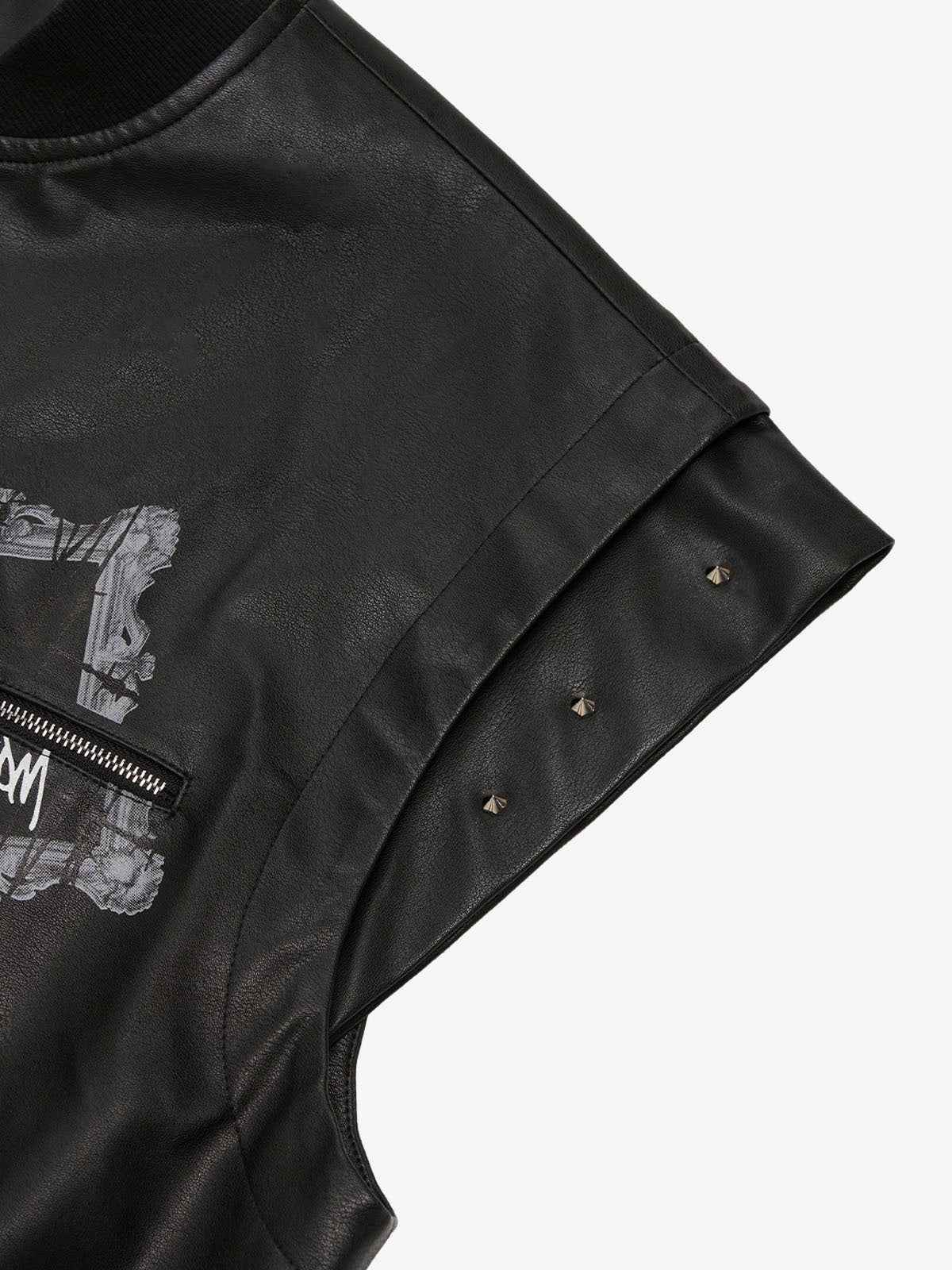 Thorn Destruction Frame Pattern Leather Vest