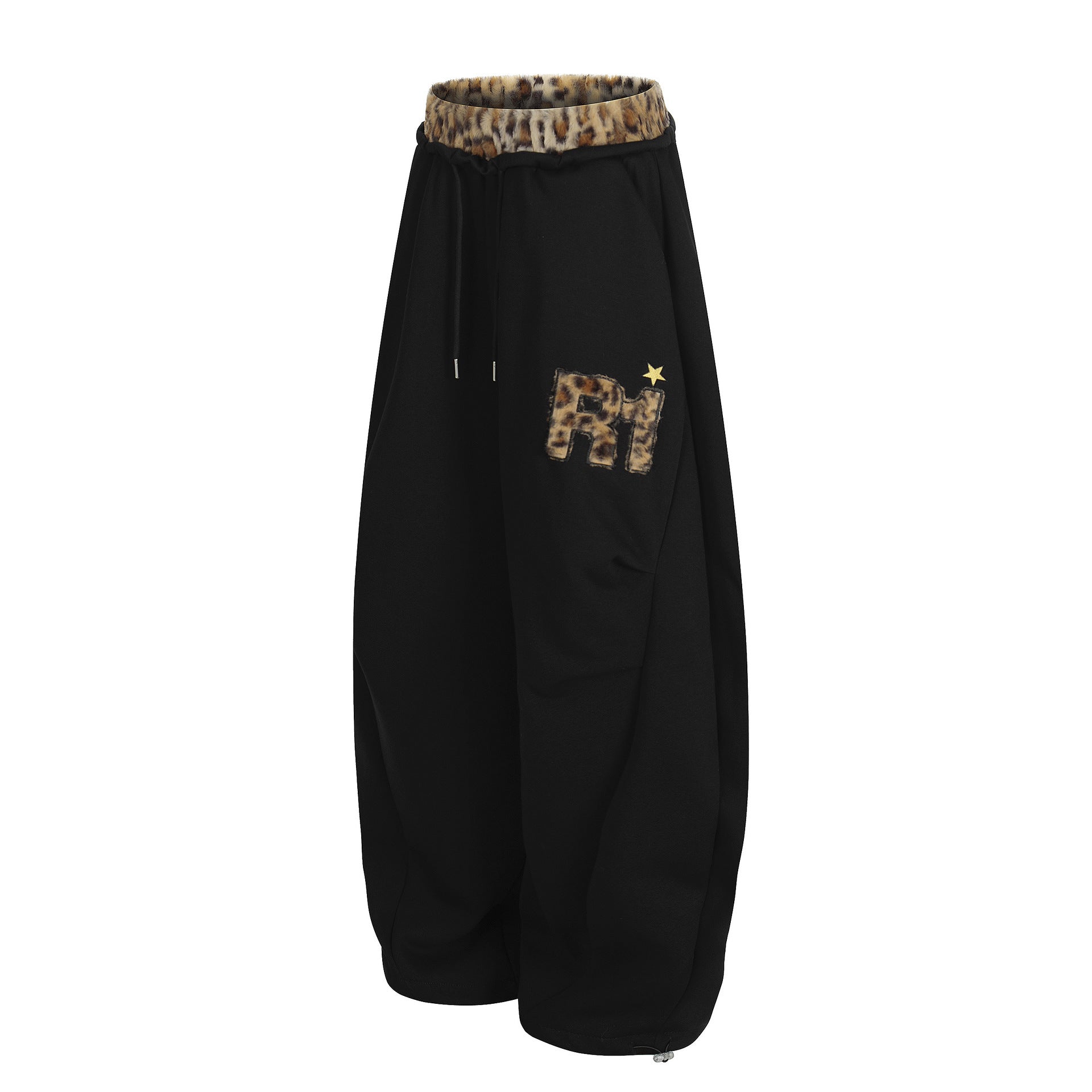 Faux-fur Leopard| Embroidery Barrel Pants - Luxuryurbanwear