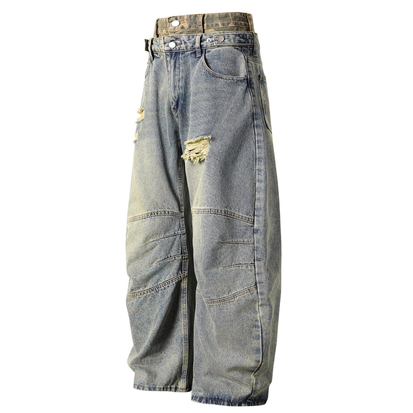 Baggy Barrel Double Waist | Panel Jeans - Luxuryurbanwear