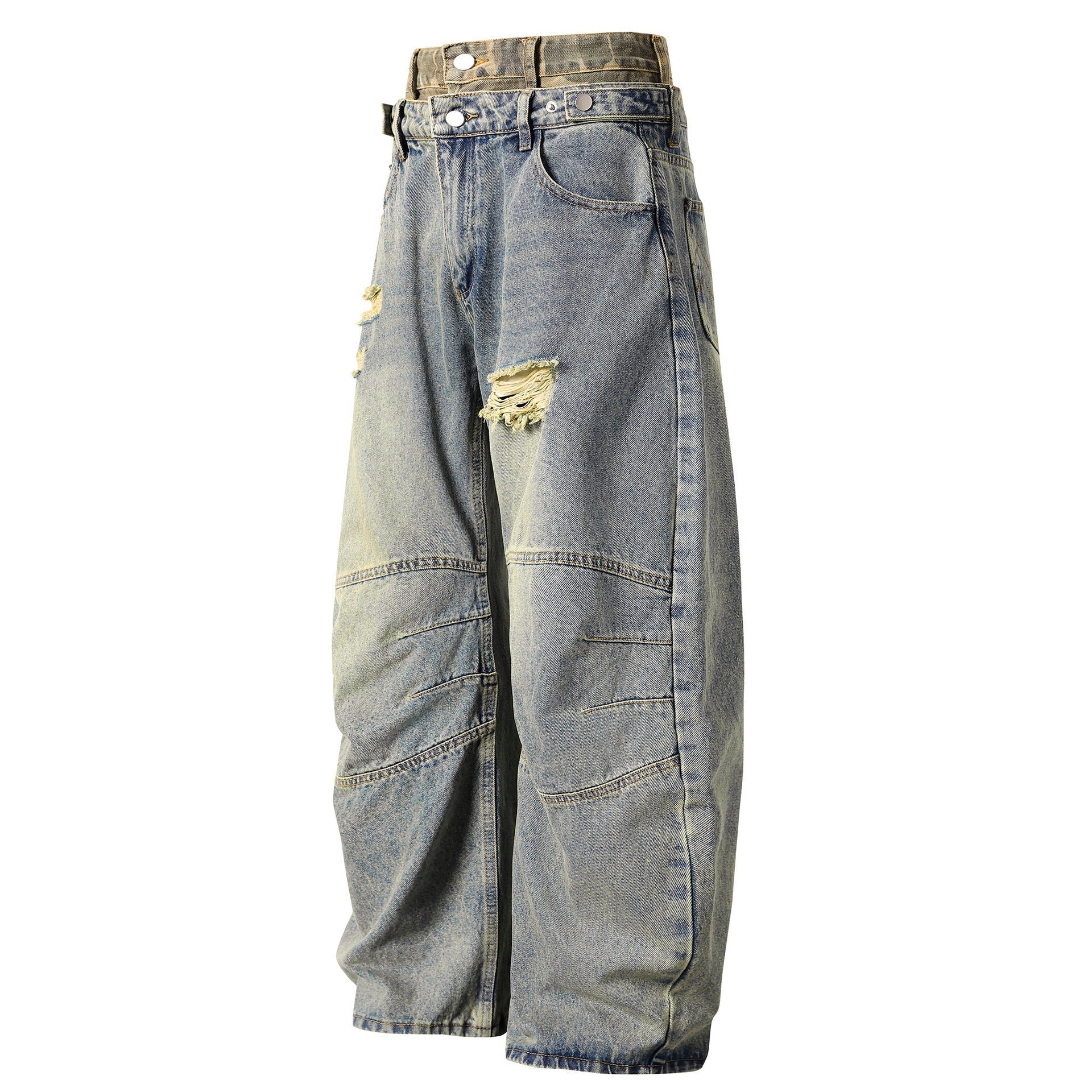 Baggy Barrel Double Waist | Panel Jeans - Luxuryurbanwear