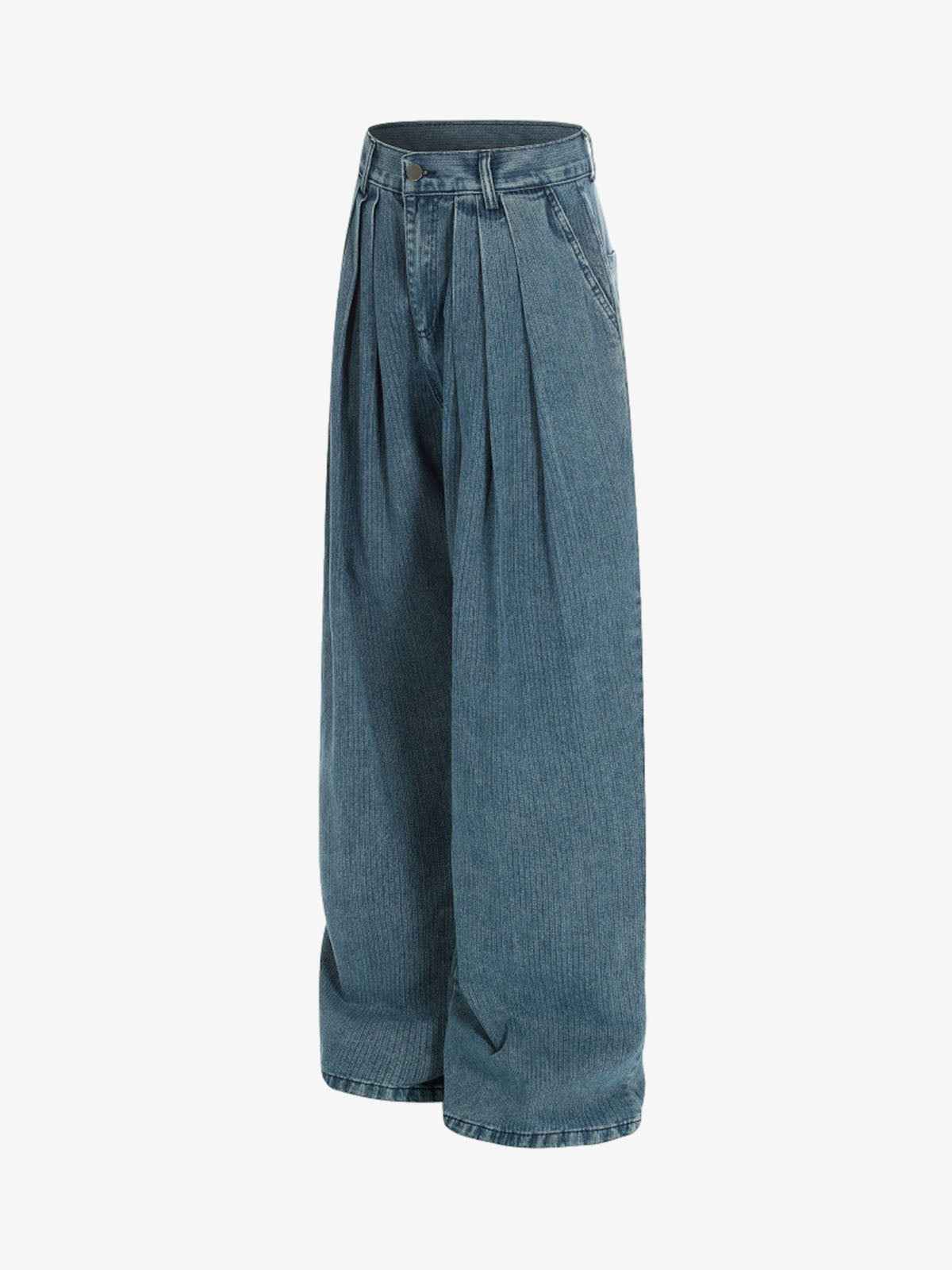 High Waist Pleated Wide Leg Jeans