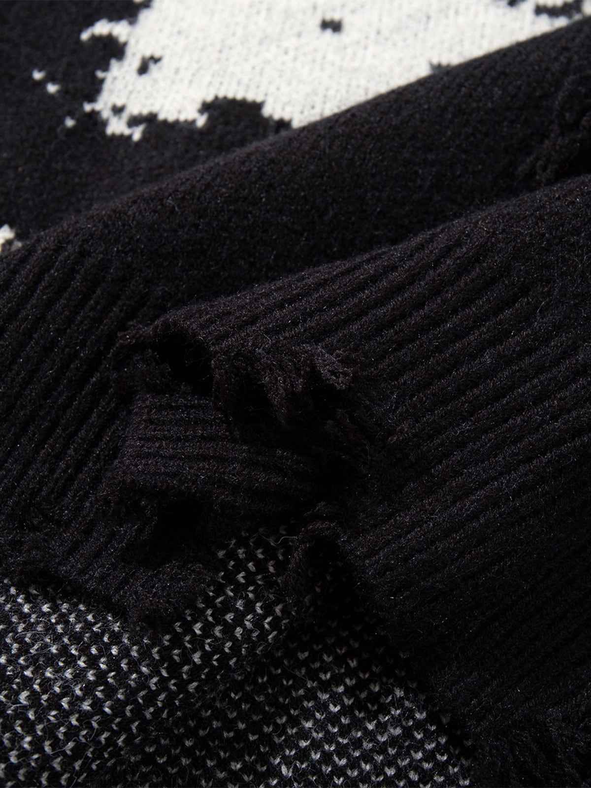 Hip-Hop Dark Skull Frayed-Edge Knit Sweater