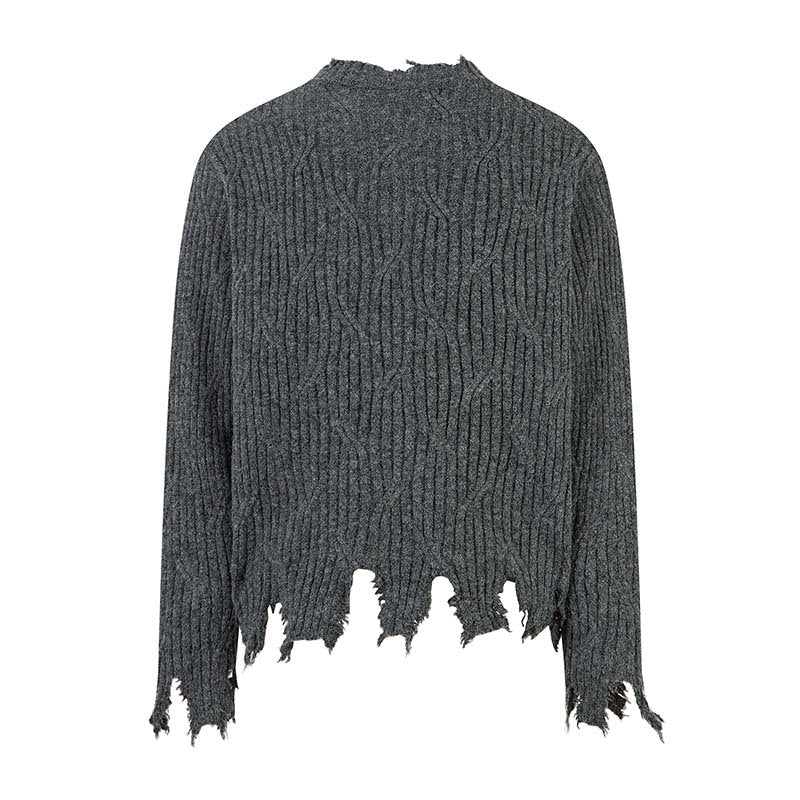 Knitted Distressed Diamond Pattern | Raw Edge Sweater - Luxuryurbanwear