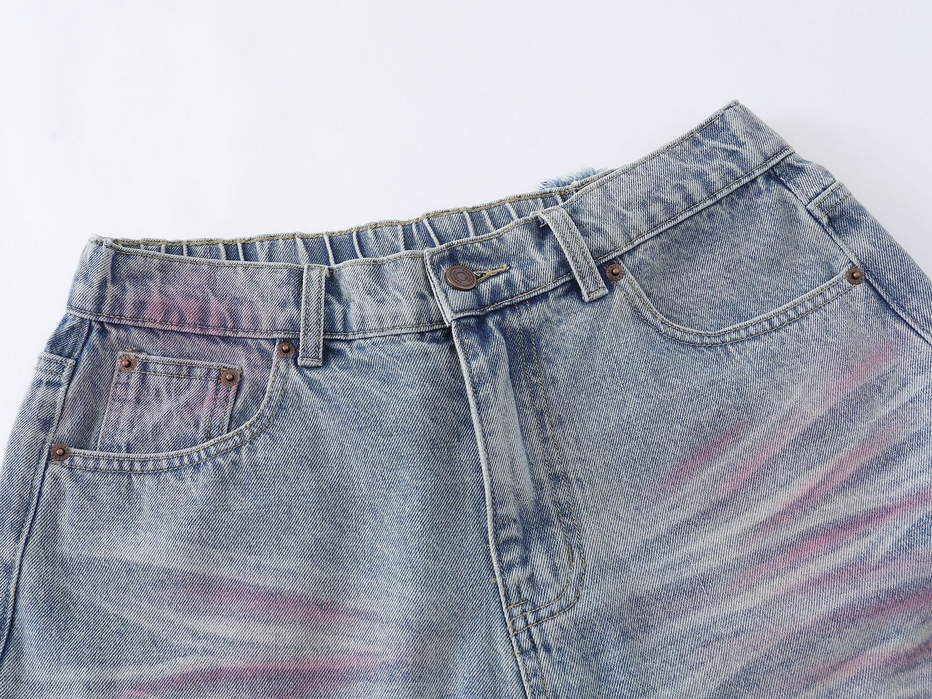 Pink Spray | Washed Denim Shorts - Luxuryurbanwear