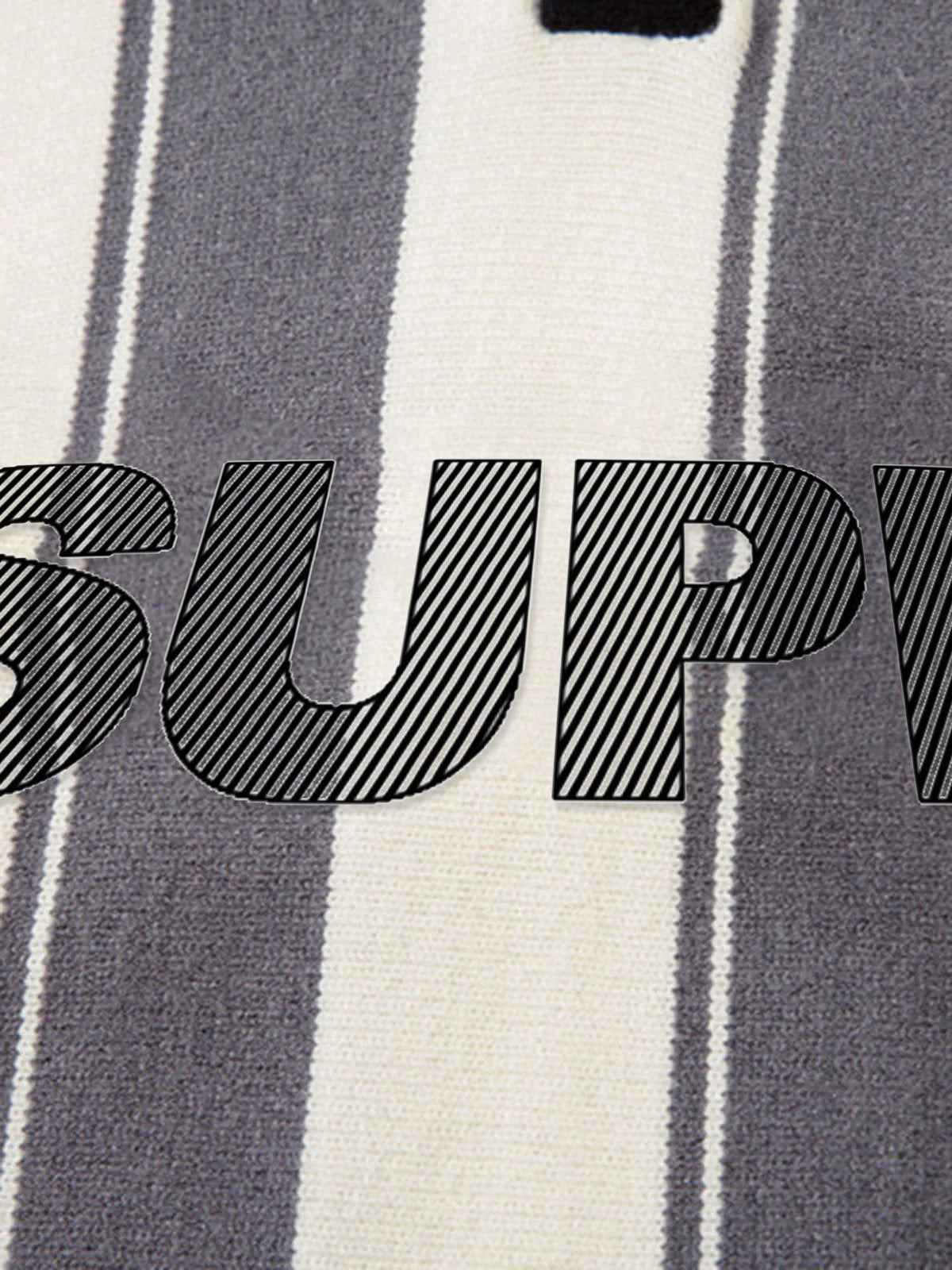 Retro Striped Polo Collar Sports Jersey Knit Sweater