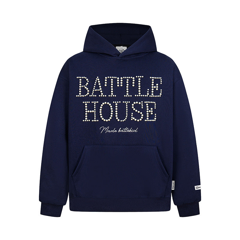 Battle House | Rhinestone Letter Pullover Hoodie - Luxuryurbanwear