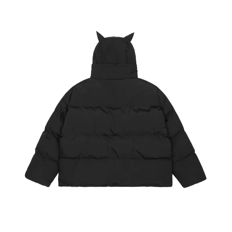 Devil | Black Hooded Puffer Jacket - Luxuryurbanwear