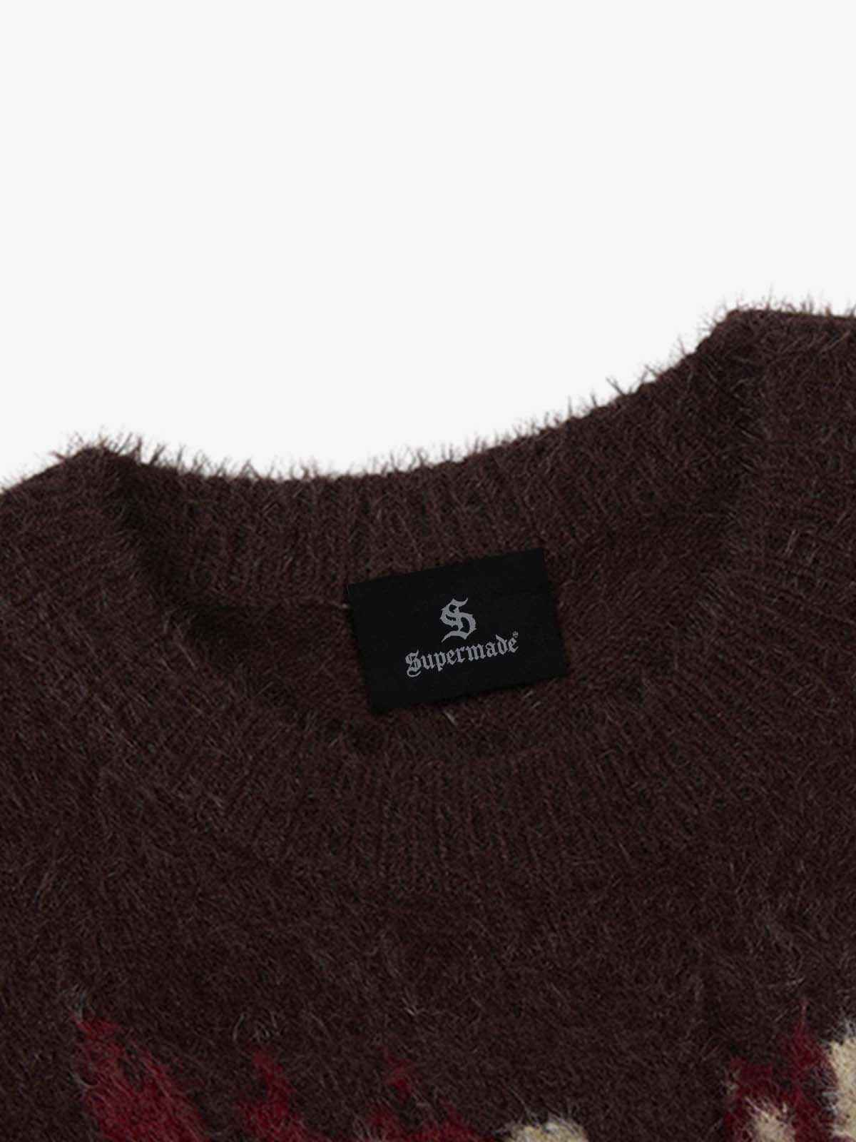 Burning Letter Jacquard Fuzzy Mohair Knit Sweater