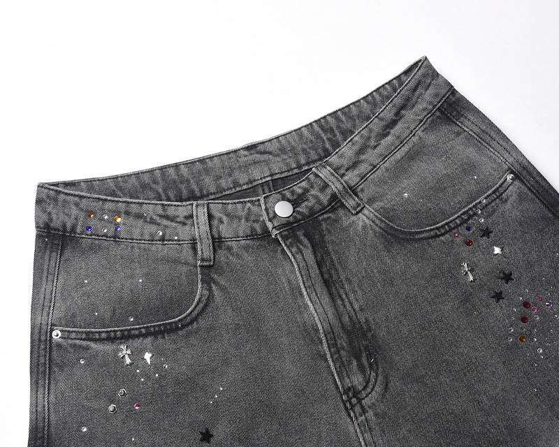 Starry Washed Rhinestone | Denim Shorts - Luxuryurbanwear