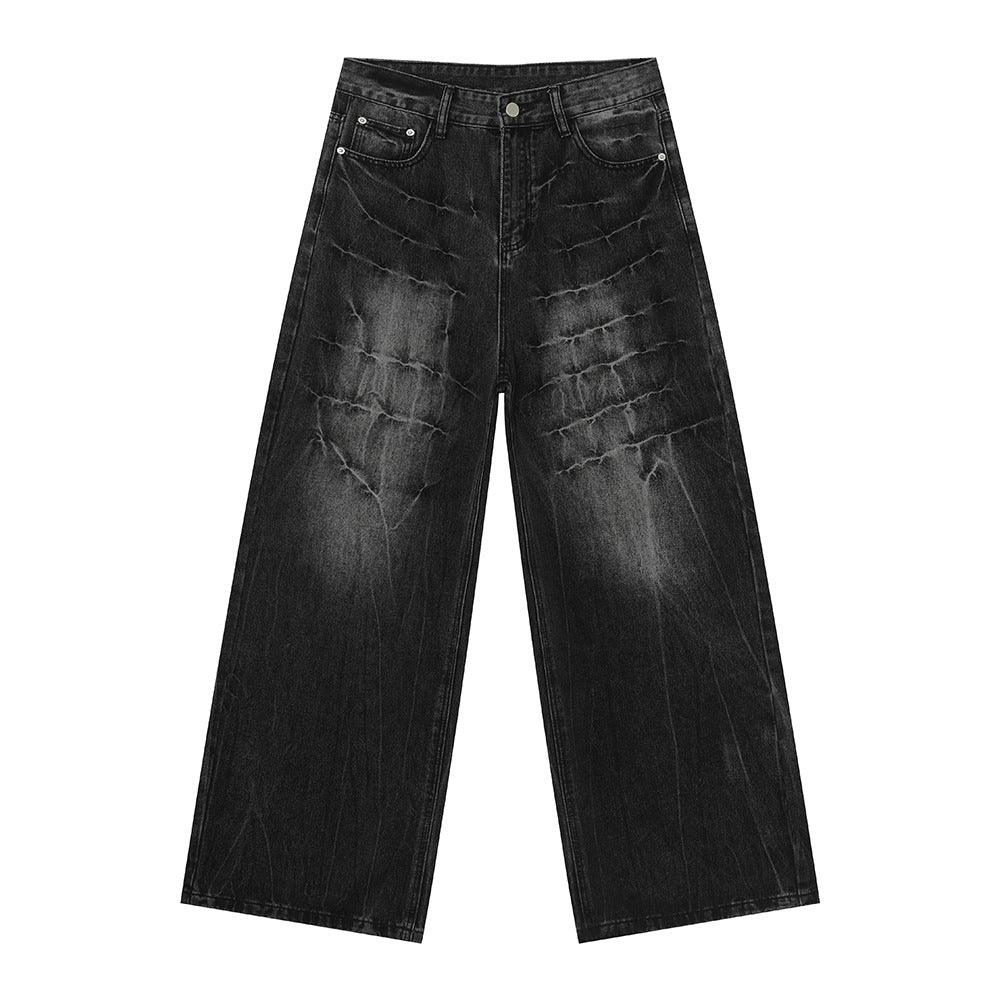 Cross Scratch | Wide Denim Jeans - Luxuryurbanwear