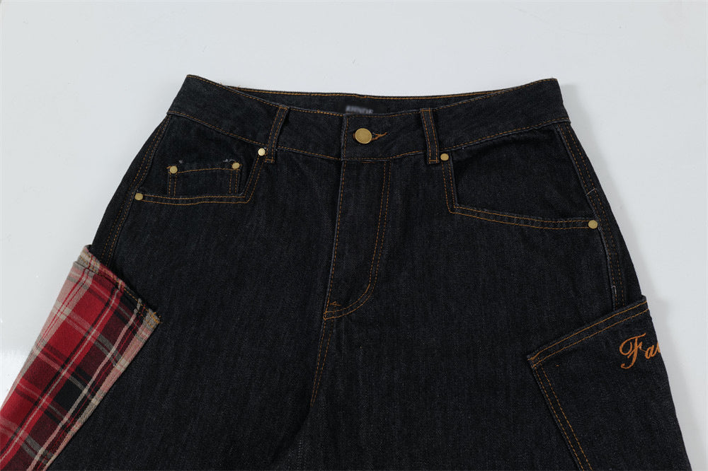 Plaid Patchwork | BAGGY BARREL Jeans - Luxuryurbanwear