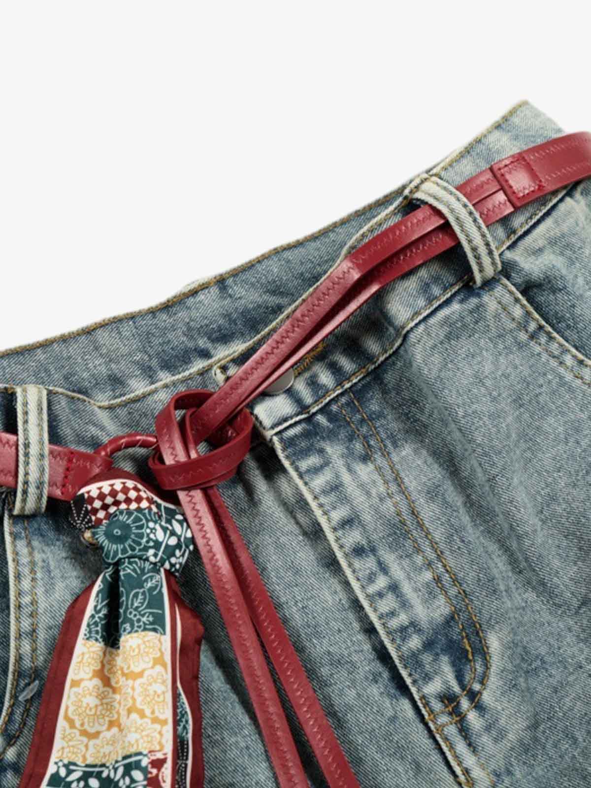Vintage Paint-Splatter Scarf Tie Barrel Jeans - Luxuryurbanwear